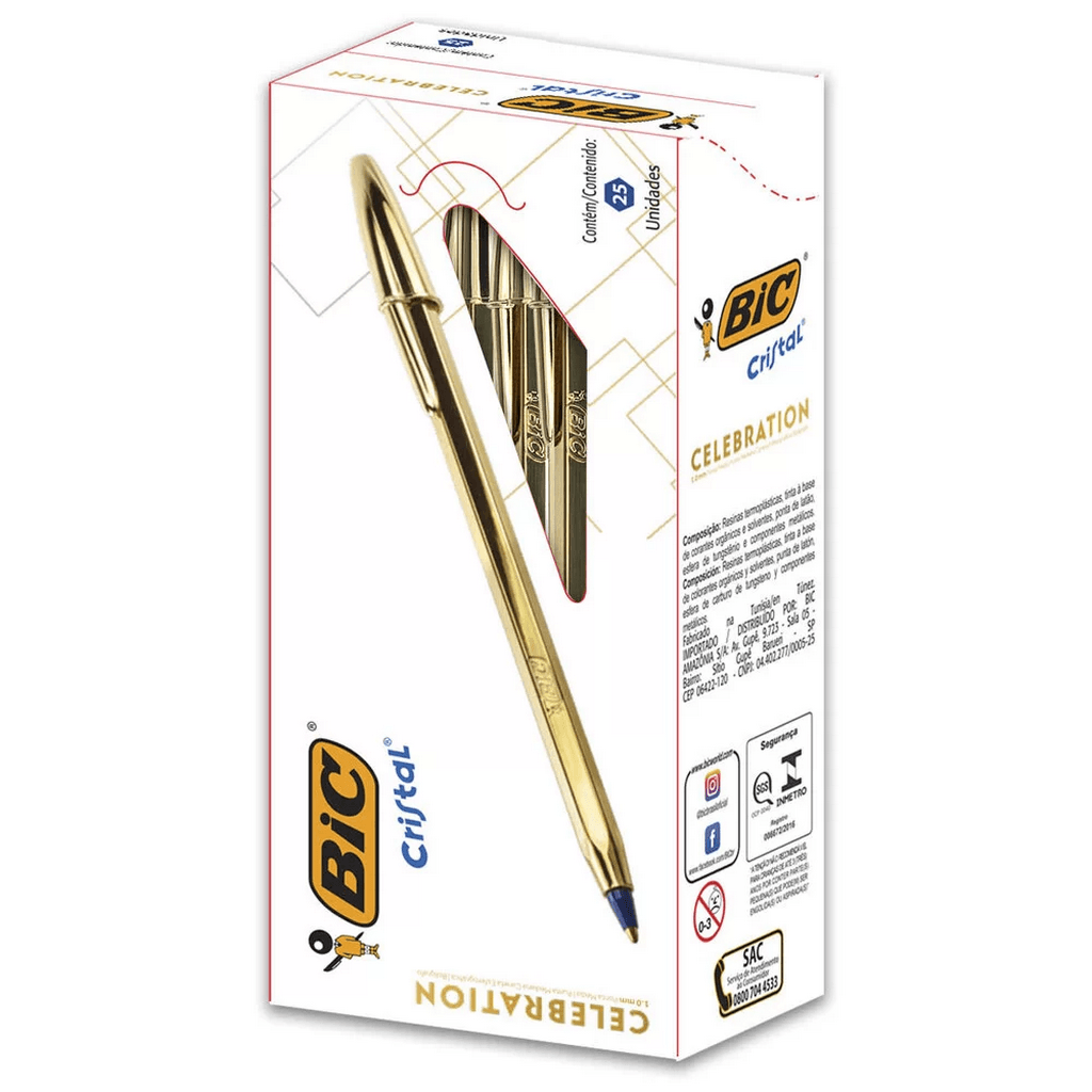 Caneta Bic Cristal Celebration Ouro 25 Unidades