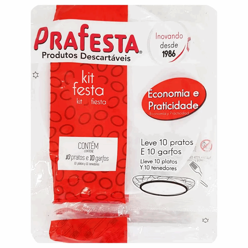 Kit Festa 20 Peças (10 Pratos + 10 Garfos) - Prafesta