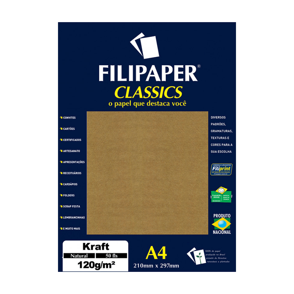 Encontraproduto.com.br - PAPEL FILIPAPER KRAFT NATURAL A4 120GRS 50FLS R.986