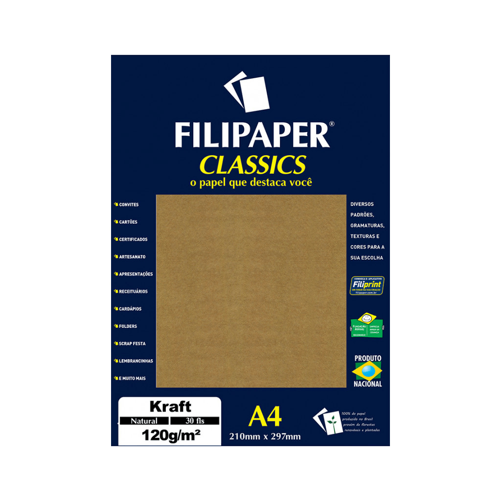 Encontraproduto.com.br - PAPEL FILIPAPER KRAFT NATURAL A4 120GRS 30FLS R.1535