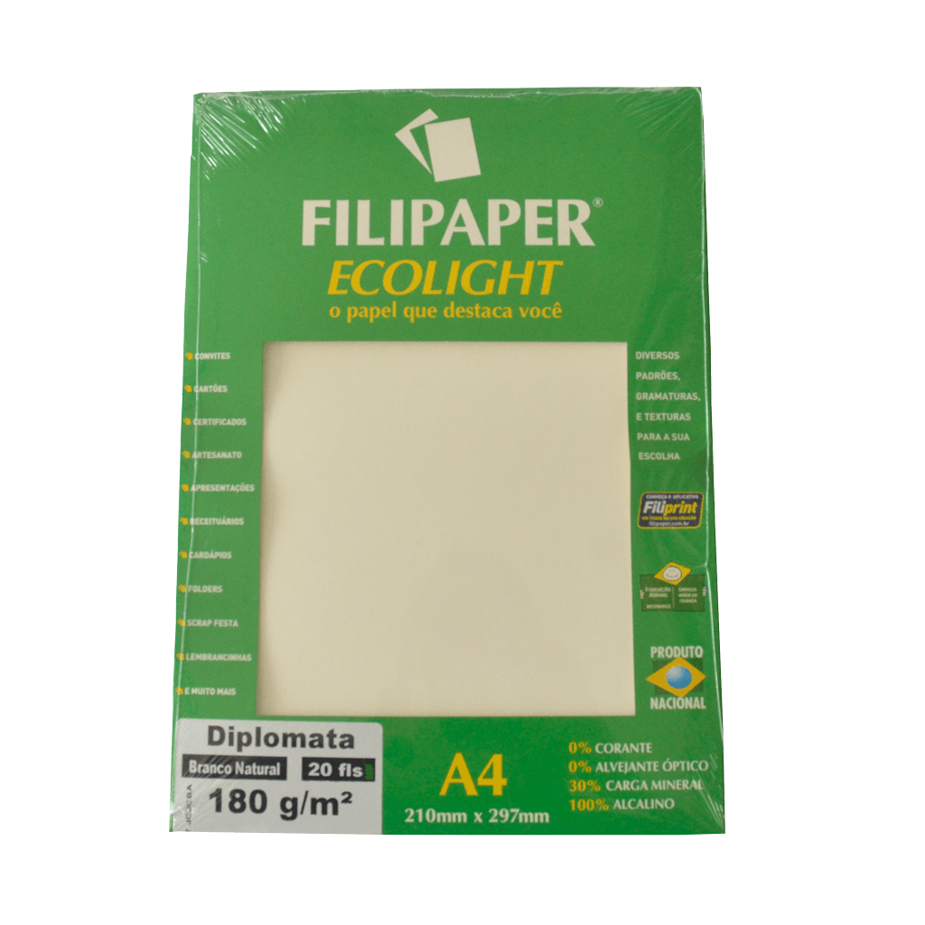 Encontraproduto.com.br - PAPEL FILIPAPER DIPLOMATA ECOLIGHT 180GRS BRANCO NATURAL