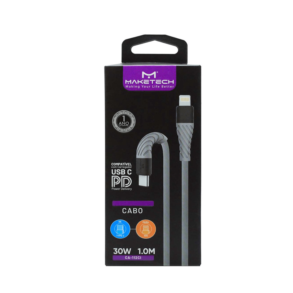 Cabo USB Tipo C para Iphone Maketech CA 112CI Preto 2,4A 1 Metro