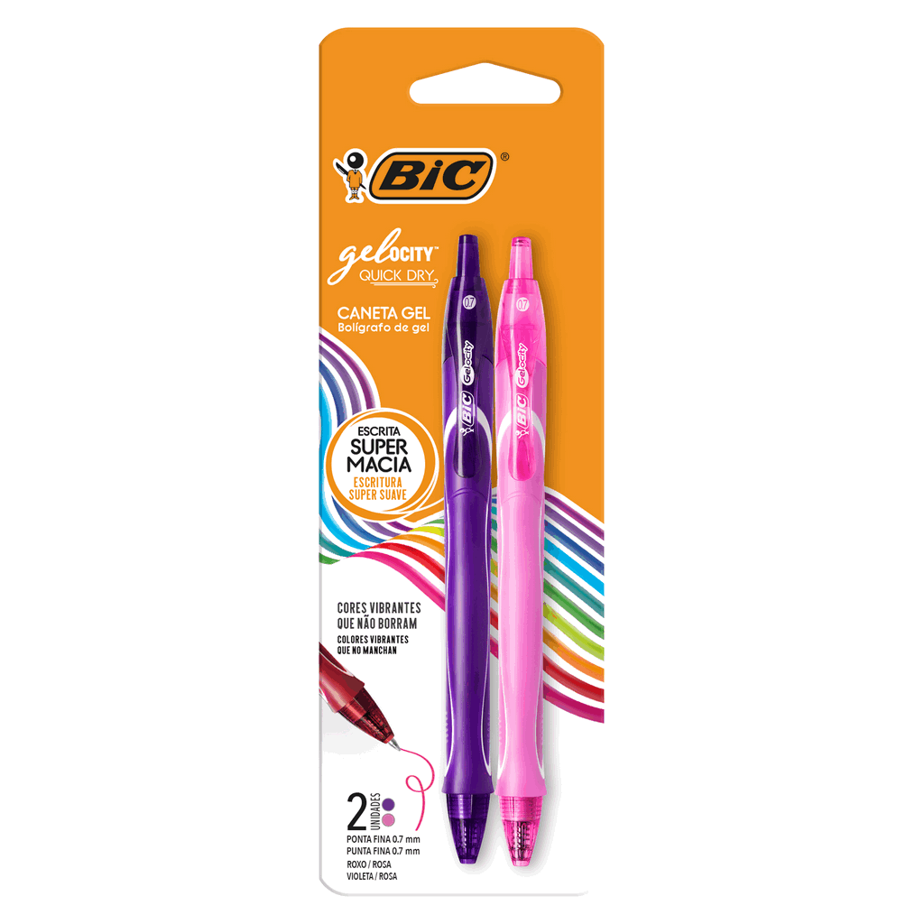 Caneta Bic Gelocity Quick Dry Roxo+Rosa 2un