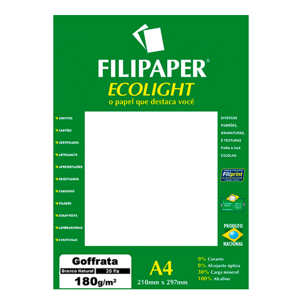Encontraproduto.com.br - PAPEL FILIPAPER GOFFRATA ECOLIGHT 180GRS BRANCO NATURAL
