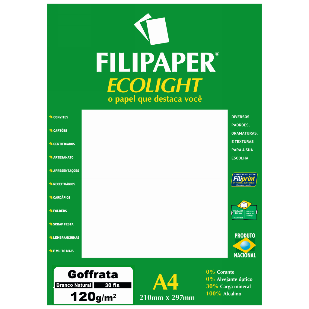 Encontraproduto.com.br - PAPEL FILIPAPER GOFFRATA ECOLIGHT 120GRS BRANCO NATURAL