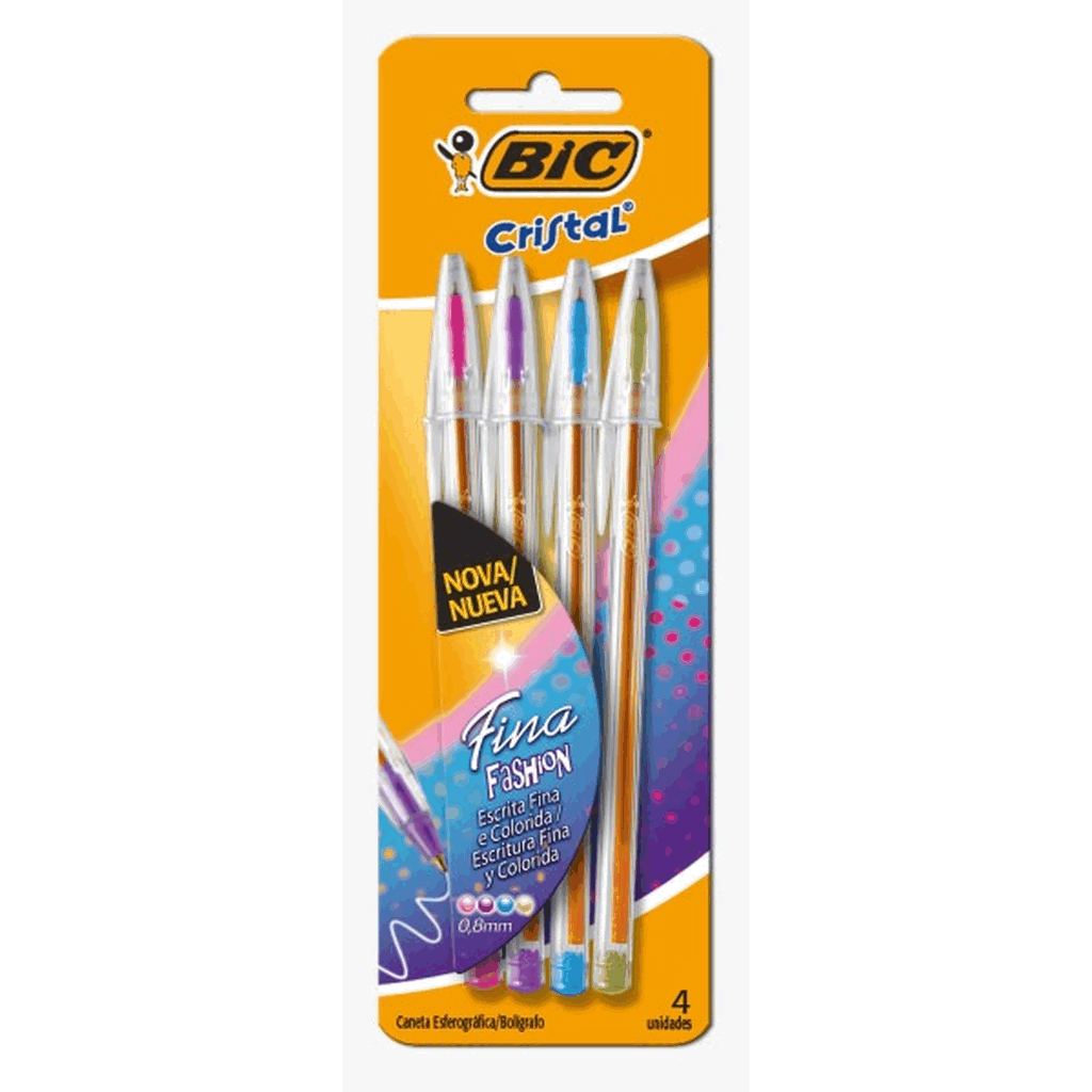 Caneta Bic Cristal Fina Fashion com 4un