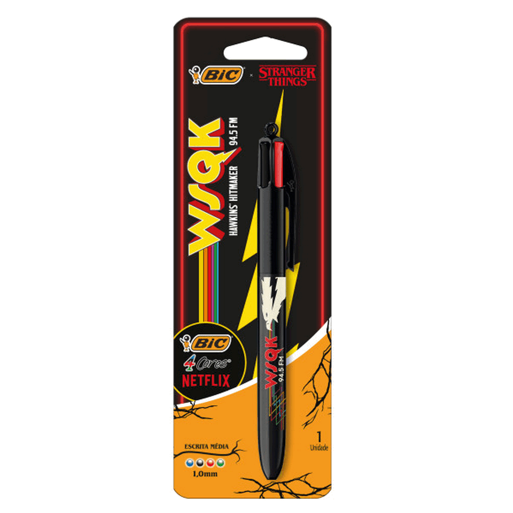 Encontraproduto.com.br - Caneta Bic Retrátil Stranger Fight Squawk 4Cores un