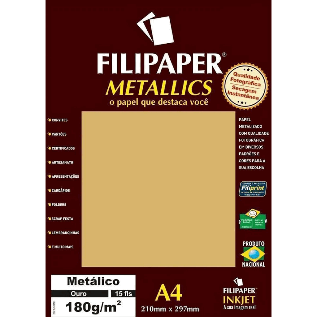 Encontraproduto.com.br - PAPEL FILIPAPER METALICO 180GRS A4 15FLS OURO R.01100