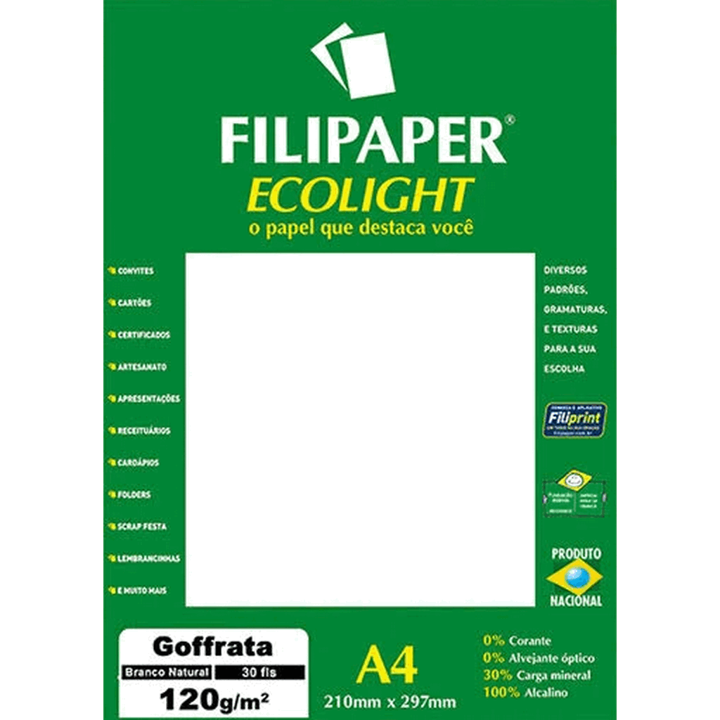 Encontraproduto.com.br - PAPEL FILIPAPER GOFFRATA ECOLIGHT 120GRS BRANCO NATURAL